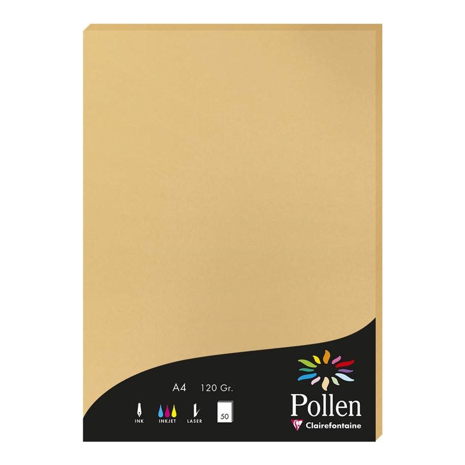 Clairefontaine 4279C Wallet of 50 Sheets Format A4 (21x29,7cm) 120gsm Caramel colour Invitation Paper Events Correspondence Pollen Range Premium Smooth Paper