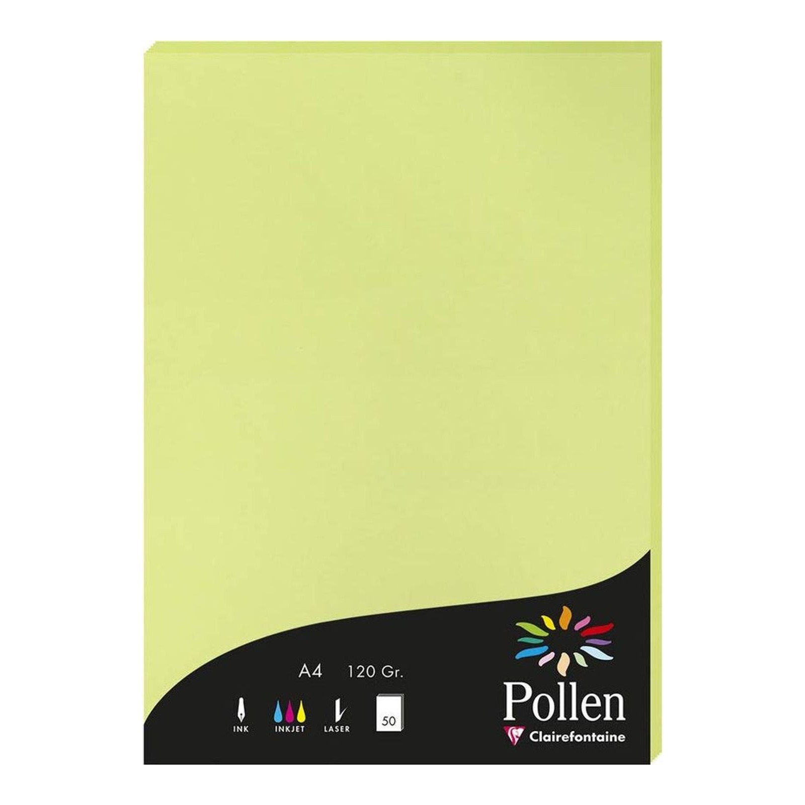 Clairefontaine 44205C Wallet of 50 Sheets Format A4 21x29,7cm 120gsm Colour Leaf Bud Green Invitation Paper Events Correspondence Pollen Range Premium Smooth