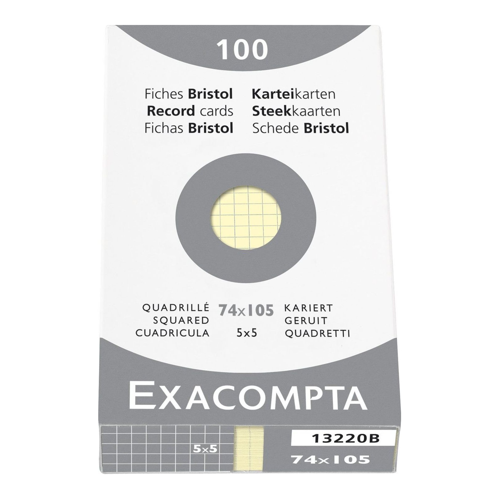 Exacompta - Ref 13220B - Bristol Squared Record Cards (Pack of 100) - A7 in Size, 205gsm Card, Compatible with Printers - Suitable for Exam Revision & Notes - Yellow