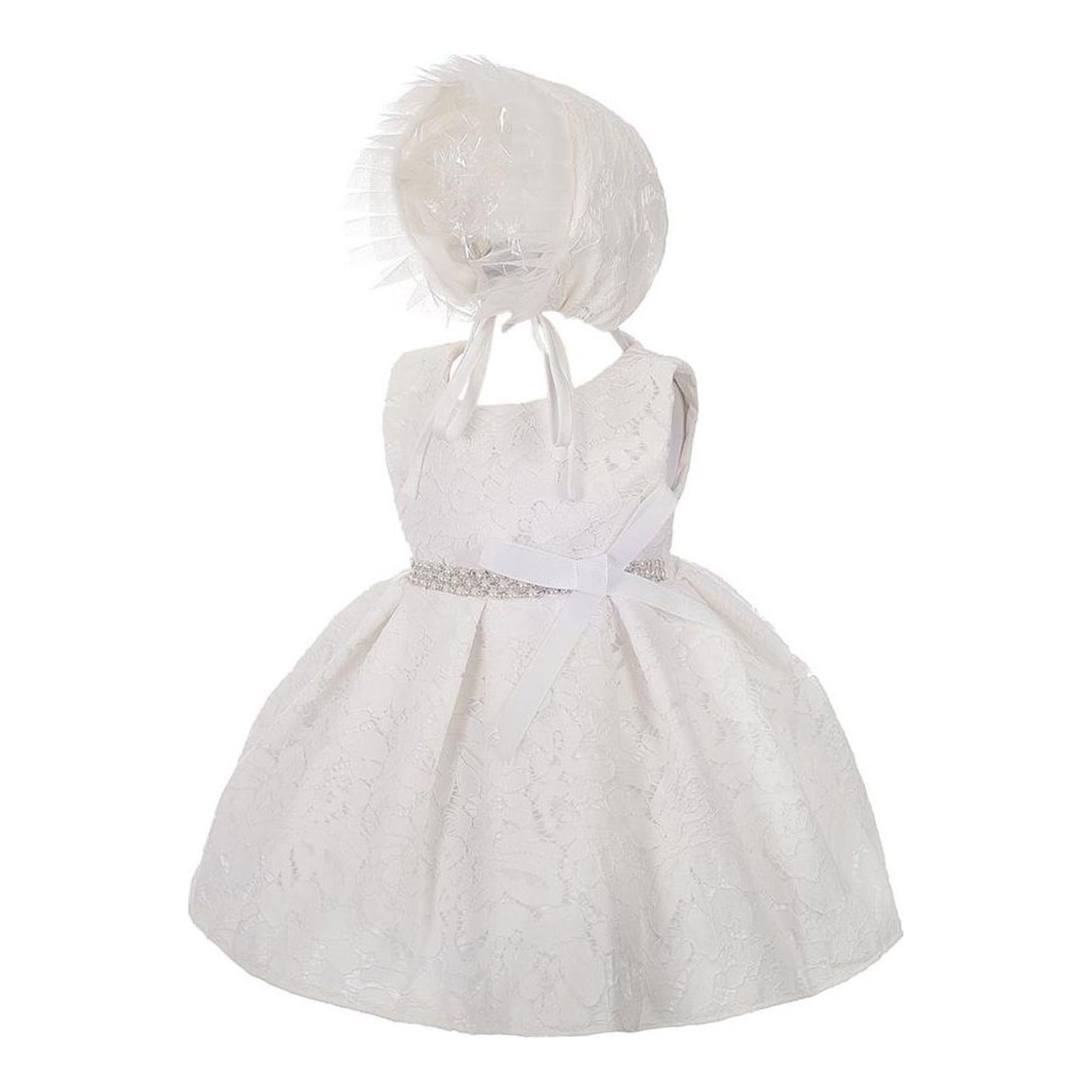 Lito Angels Baby Girls Diamante Lace Baptism Christening Gown Wedding Flower Girl Dress with Bonnet Age 6-12 Months Ivory