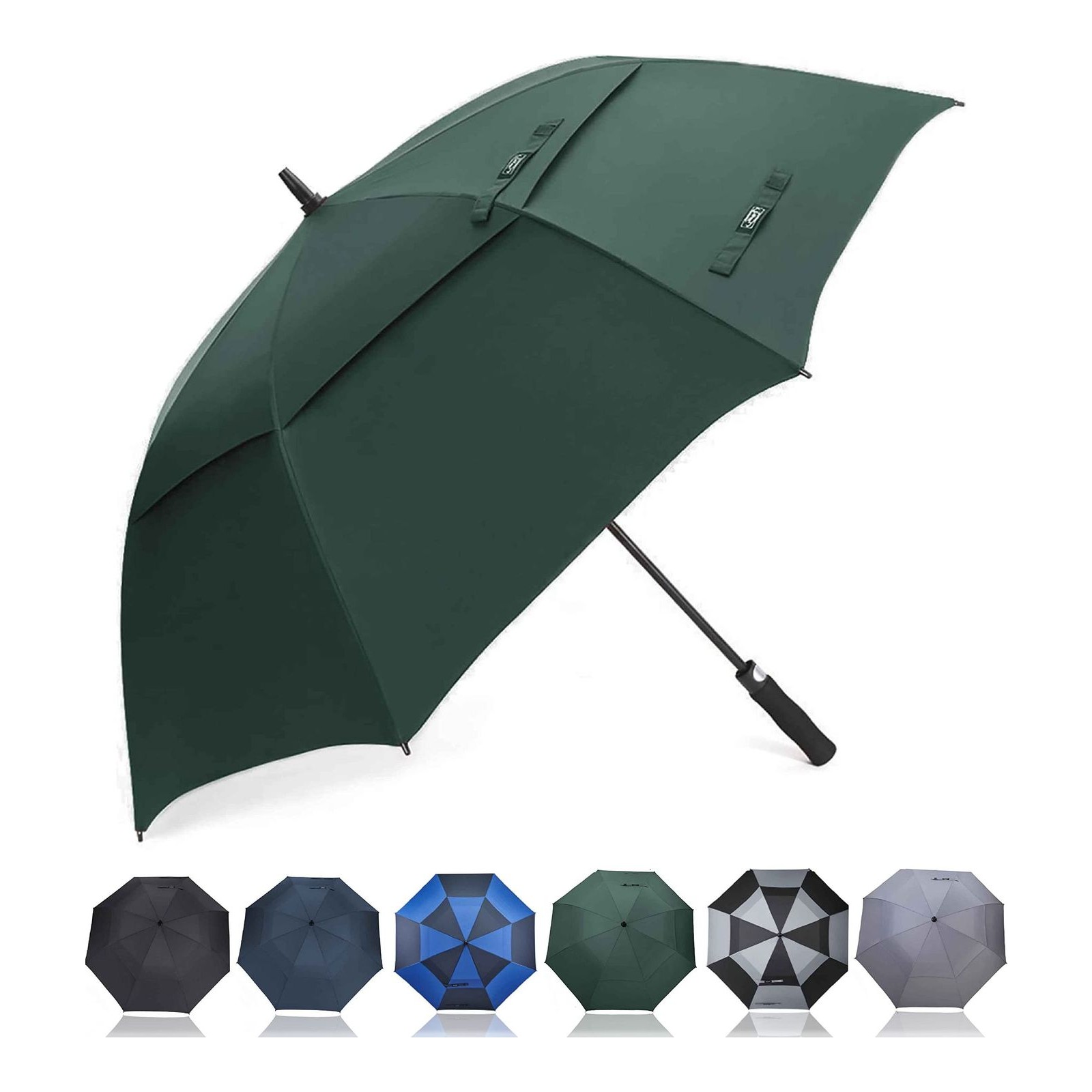 G4Free 55/63/69/72/80 Inch Golf Umbrella Windproof Double Canopy Extra Large Oversize Automatic Open Waterproof Umbrellas(Drak Green, 63 inch)