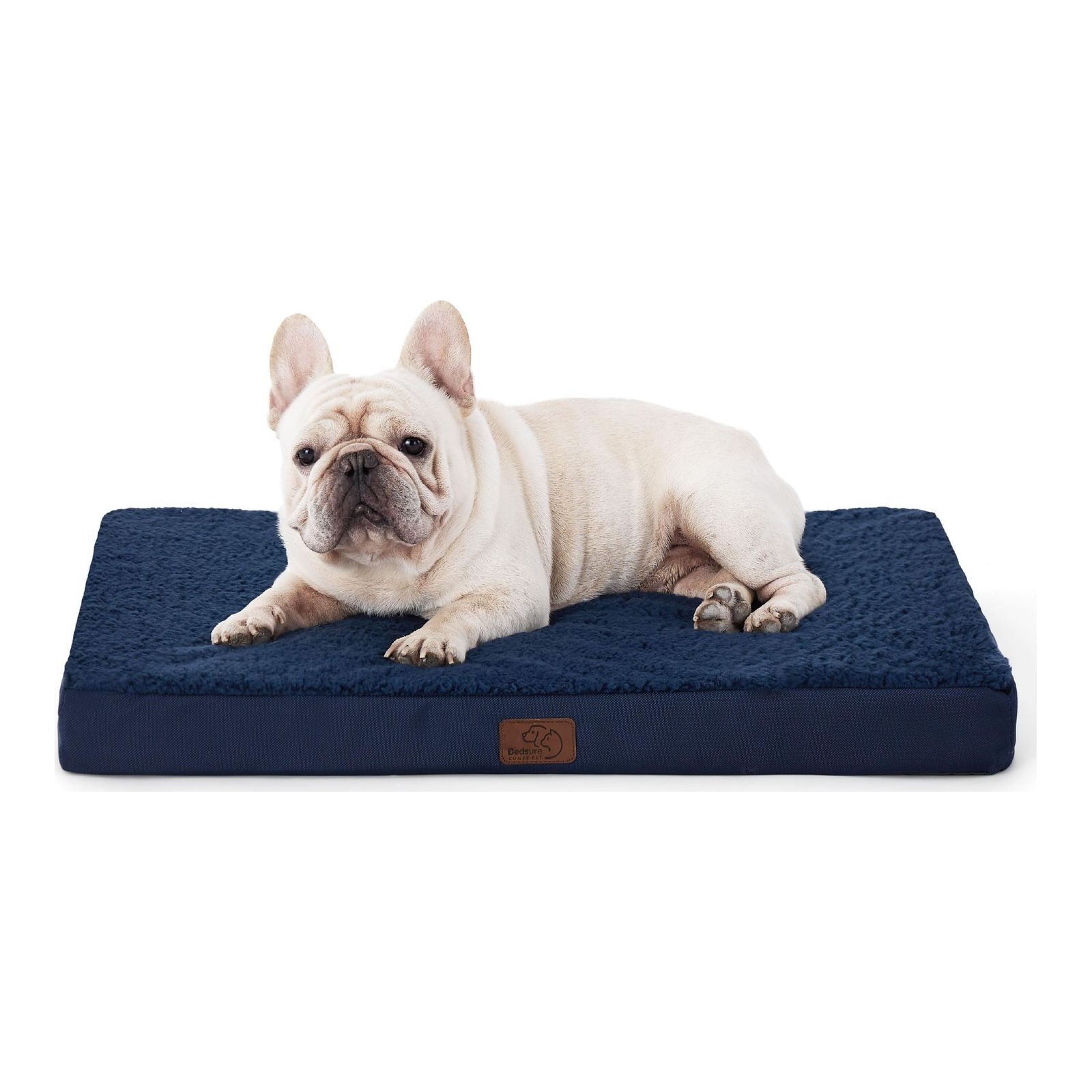 Bedsure Medium Pet Bed Washable - Orthopedic Dog Mattress and Pillow Mat for Dog Crate with Removable Plush Sherpa Cover, Navy, 76x51x7.6cm