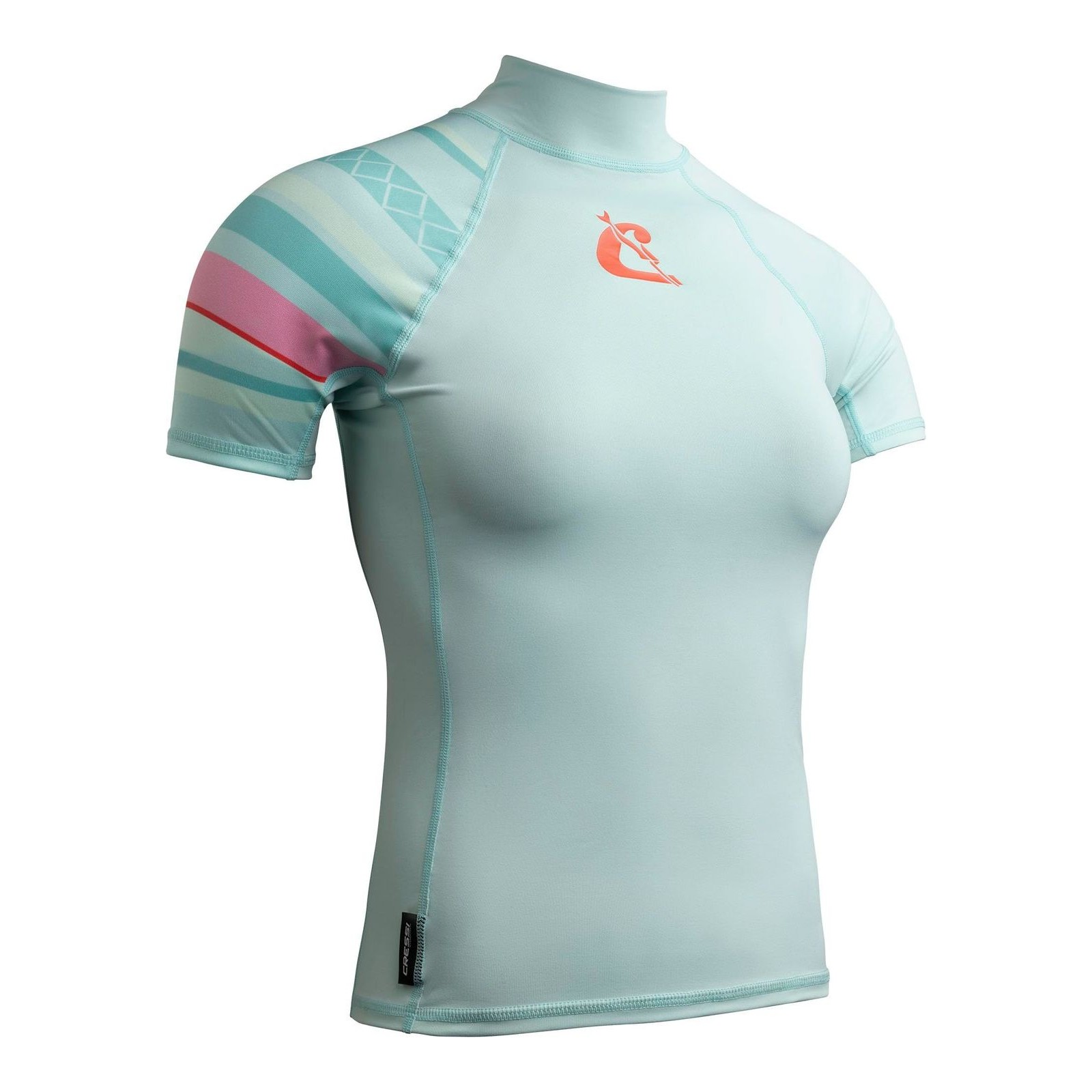 Cressi Shield Lady Rash Guard Short/SL Aquamarine Pink- Rash Guard Short Sleeve Protective for SUP and Water Sports, Aquamarine/Pink, XS/1, Womans