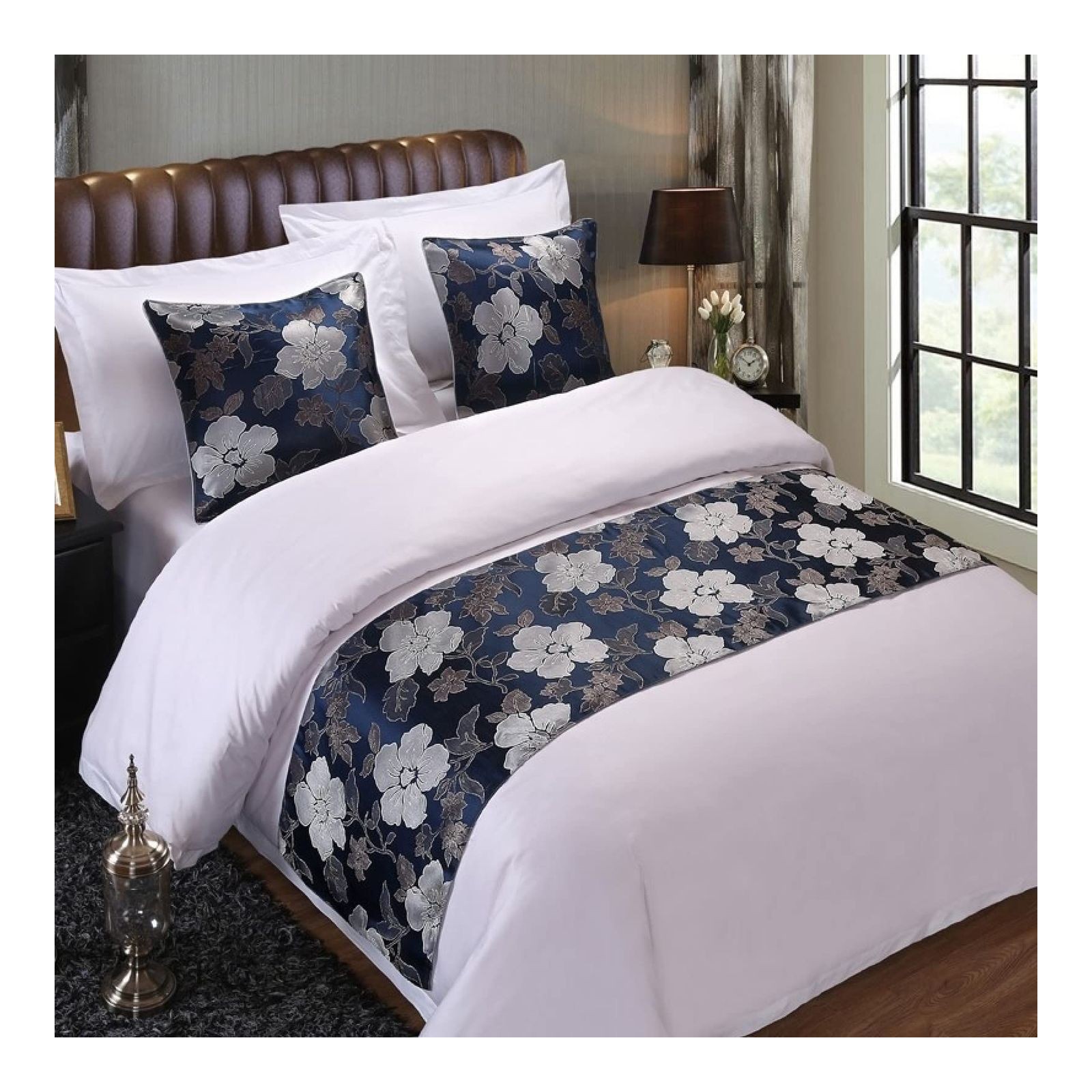 GZQIAWY Bedspreads Bed Runner Throw Bedding Single Queen King Bed Cover Towel Home Hotel Decorations Bed Towel Scarf blue lotus 50 x 240cm (Bed Scarf Only)
