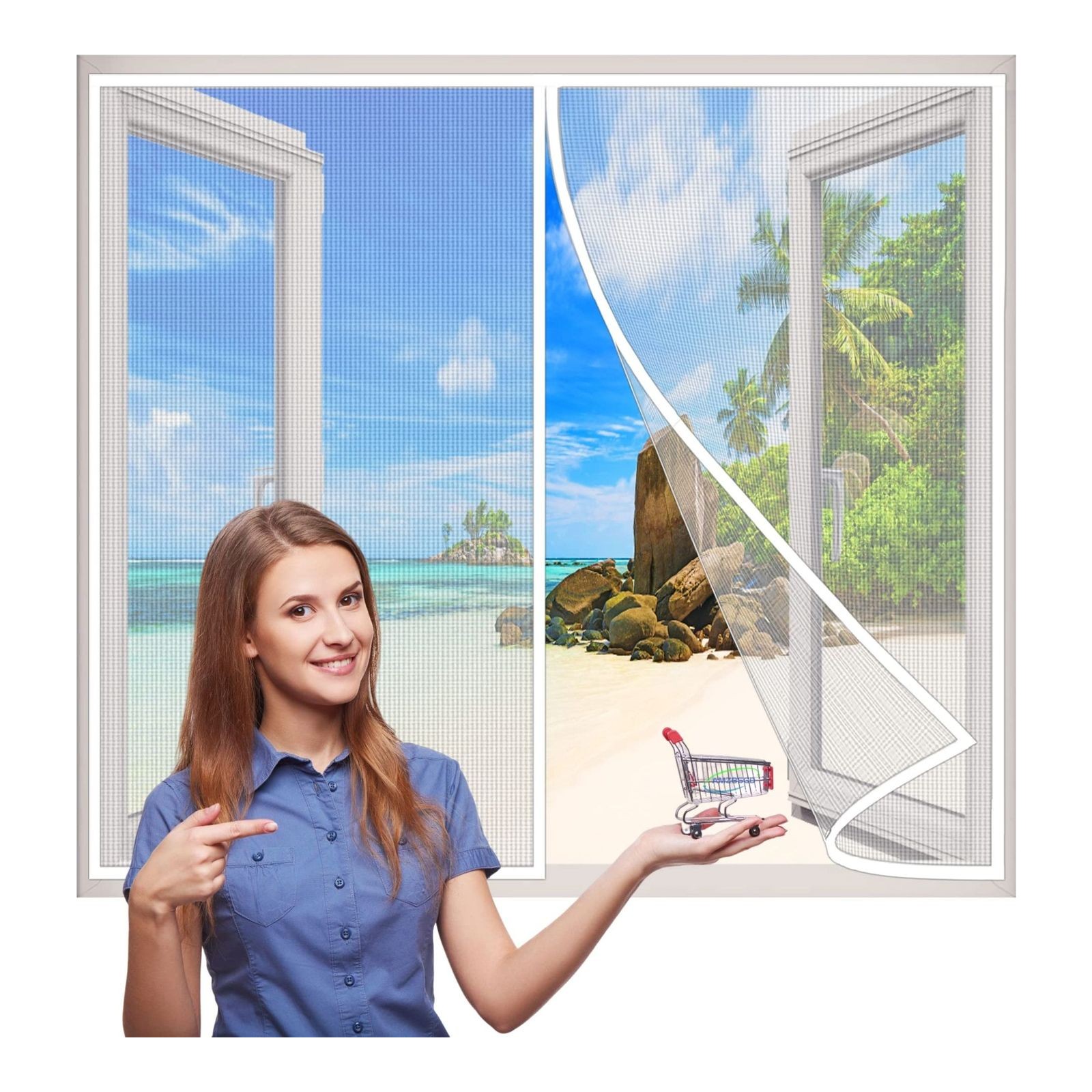 Mosquito Window Screen, 215x175 cm with Heavy Duty Magnetic Mesh Screen Window Fits Size up to- White H
