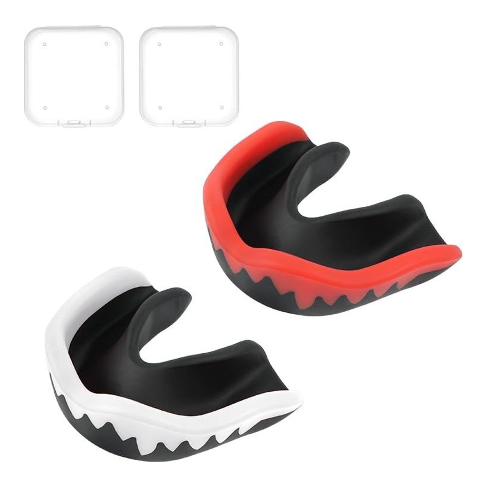 Flintronic 2 Pcs Adult Sports Mouthguard Gum Shield with Case, for Rugby Boxing Martial Arts Hockey MMA Karate Taekwondo and Other Contact Sports (Black White + Black Red)