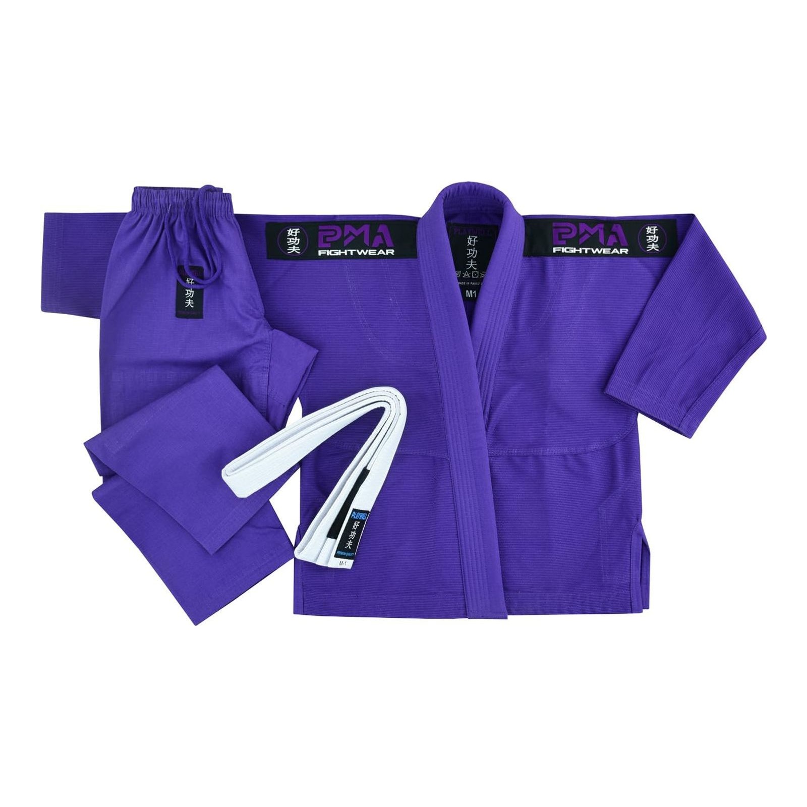 Playwell Pro Girls BJJ GI Jiu Jitsu Uniform Suit (Comes with Free Childrens Ju Jitsu White Belt) - Purple (M000)
