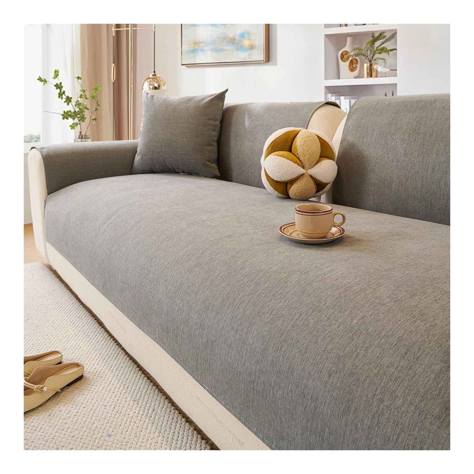 LINGKY Soft Chenille Sofa Covers Washable - Sofa Cushion Covers, Non-Slip Sofa Cover 1 2 3 Seater, Couch Covers for Sectional Sofa, Sofa Slipcovers L Shape Furniture Protector (Dove Gray,70x120cm)