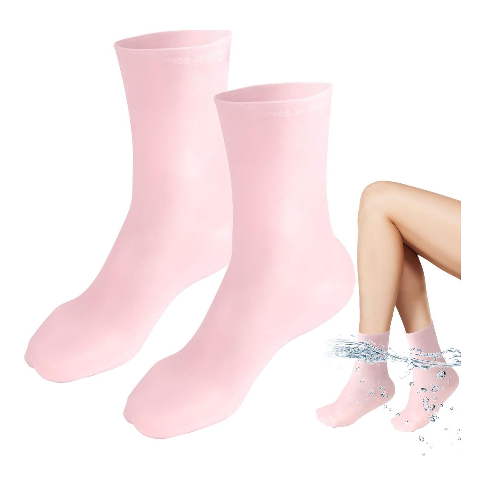 Silicone Moisturizing Socks Women Foot Spa Pedicure Silicone Socks Foot Mask Exfoliating Beach Protective Gel Socks Anti Slip Aloe Socks for Dry Cracked Feet Calluses Foot Care (Pink)