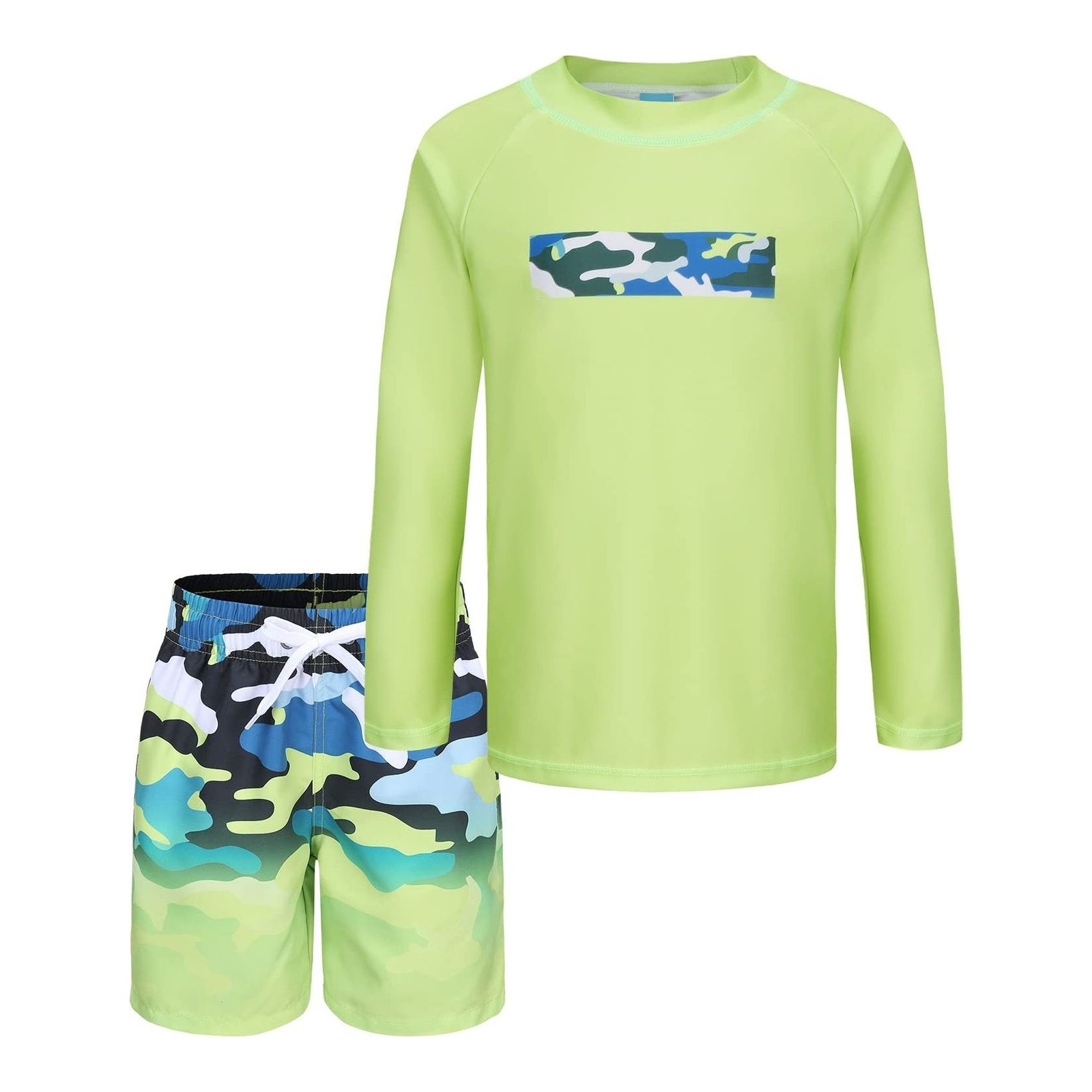 Boys Long Sleeve Swim Top Kids Swimming Costume with Board Shorts Boys Rash Vest Kids Rash Guard Swimsuit Age 6-7 Years Green Camo