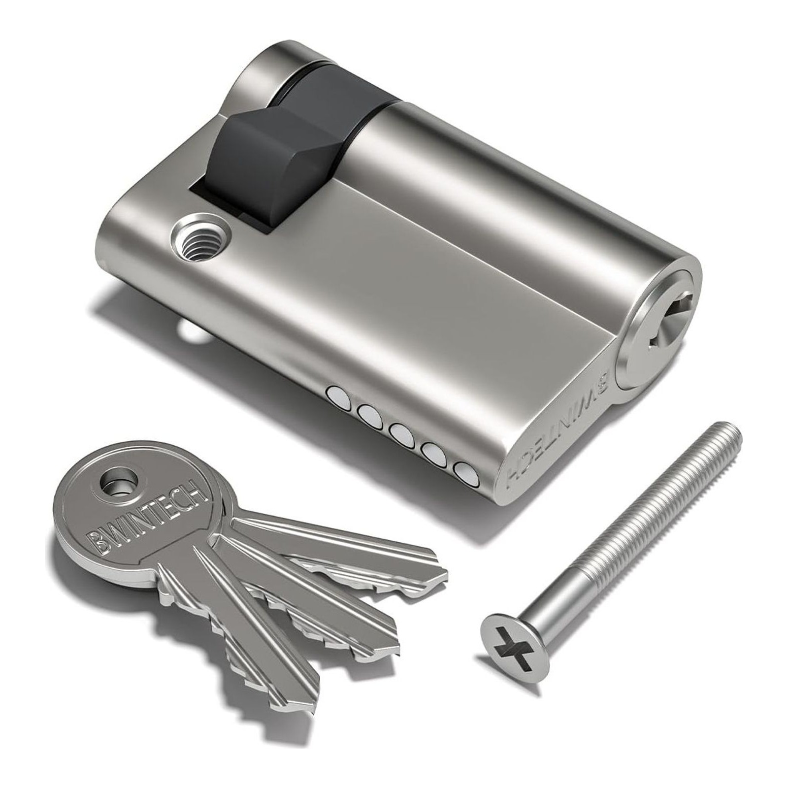 Bwintech 55mm(10/45) Satin Nickel Euro Cylinder Lock,Door Barrel Lock,Key/Key with 3 Standard Keys,Anti-Pick,Anti-Bump,Anti Drill,High Security for UPVC,Wooden,Composite Doors